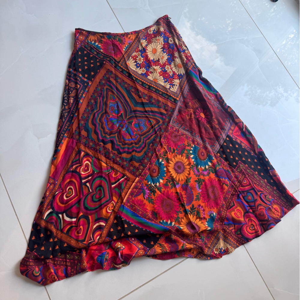 Anthropologie Floral Patchwork Skirt with‎ Red and Blue